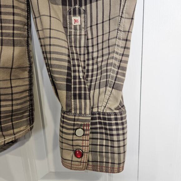 JACHS Just A Cheap Shirt Plaid Large White Pearl Button-Up Brown Plaid - Picture 4 of 9